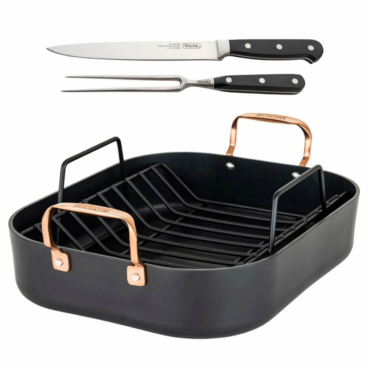 Viking 16" Roasting Pan | Black & Copper 3 Viking 16" Roasting Pan | Black & Copper