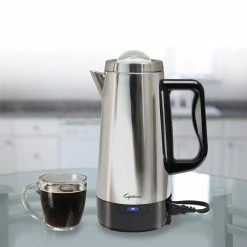 Capresso 12-Cup Electric Coffee Perk With Glass Lid | Stainless Steel -Coffee & Espresso Elegant store 405.05 lifestyle hr