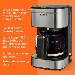 Krups Simply Brew 5-Cup Drip Coffee Maker | Stainless Steel -Coffee & Espresso Elegant store 81fn sa3eml. ac sl1500
