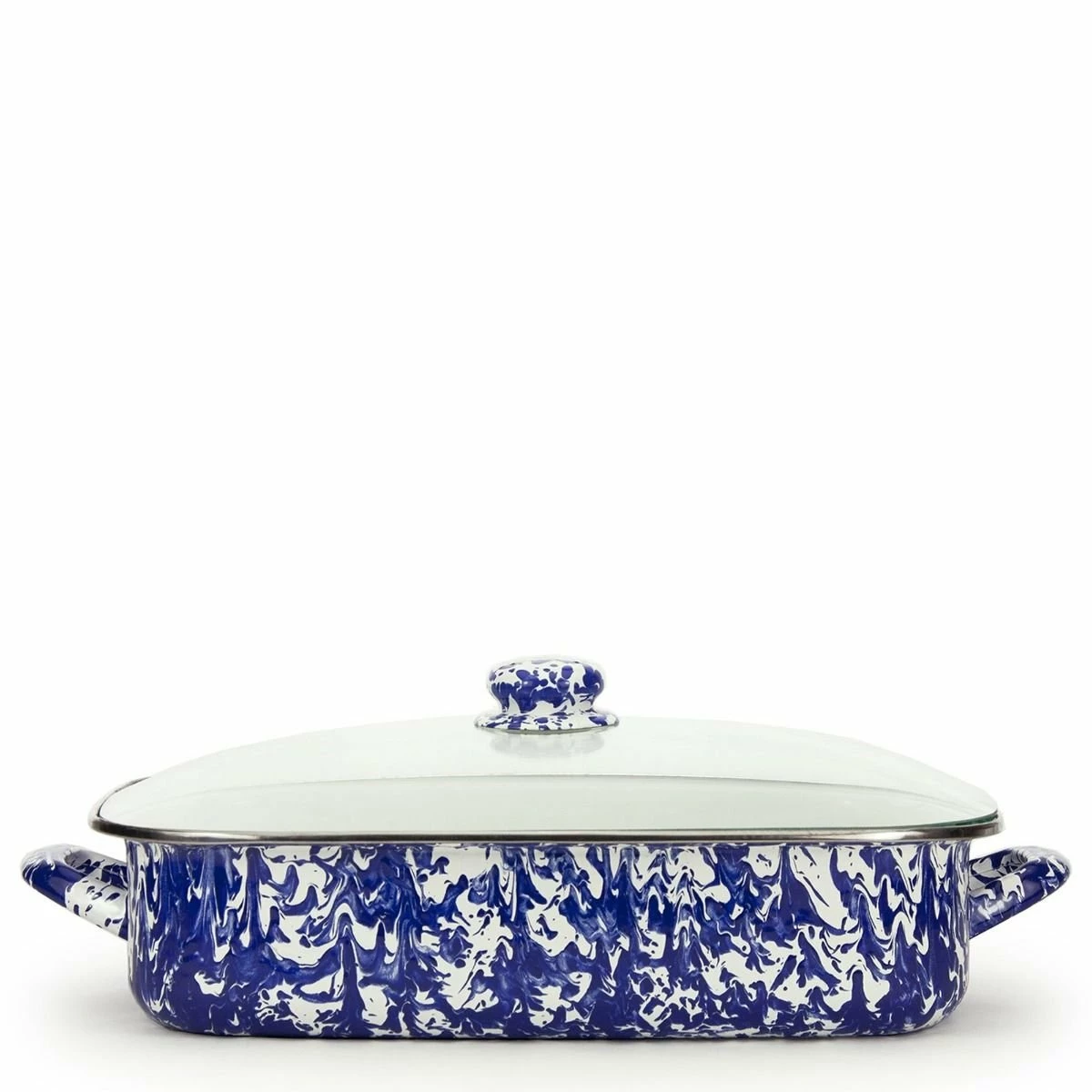 Golden Rabbit Enamelware 16" X 12.5" Roasting Pan With Lid | Cobalt Swirl 6 Golden Rabbit Enamelware 16" X 12.5" Roasting Pan With Lid | Cobalt Swirl - Image 4