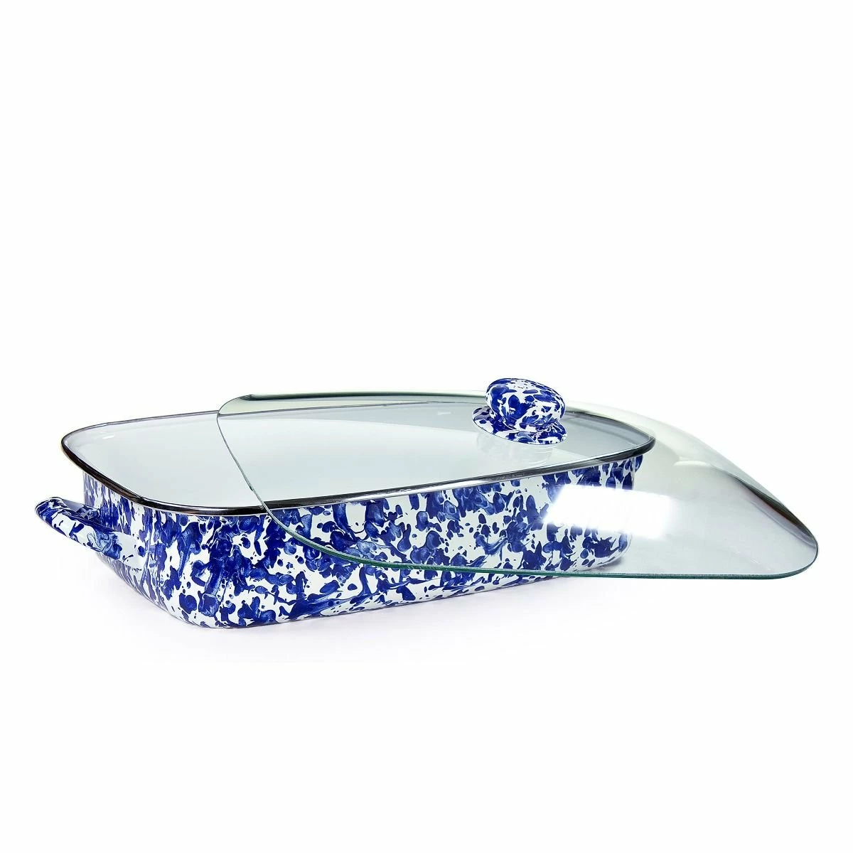 Golden Rabbit Enamelware 16" X 12.5" Roasting Pan With Lid | Cobalt Swirl 4 Golden Rabbit Enamelware 16" X 12.5" Roasting Pan With Lid | Cobalt Swirl - Image 2