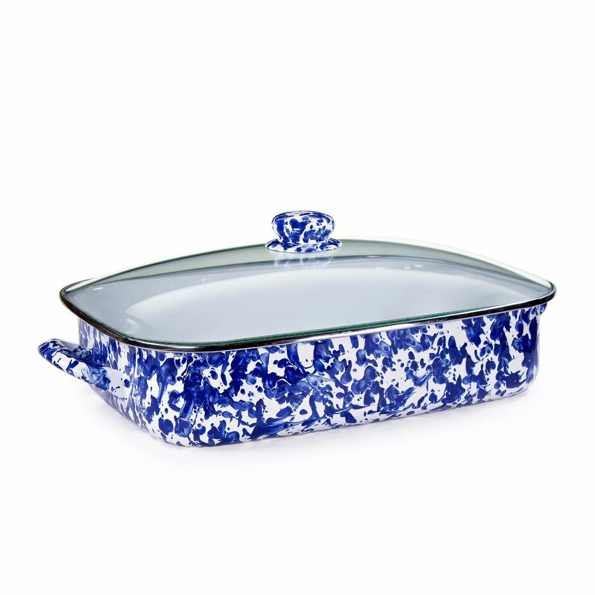 Golden Rabbit Enamelware 16" X 12.5" Roasting Pan With Lid | Cobalt Swirl 3 Golden Rabbit Enamelware 16" X 12.5" Roasting Pan With Lid | Cobalt Swirl