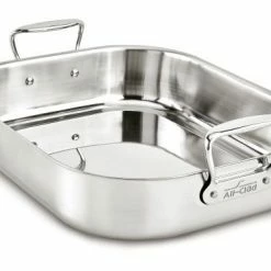 All-Clad Stainless Steel Roaster With Rack | Large - 16" X 13" -Coffee & Espresso Elegant store e752c264 stainless steel roaster 16 x 13 1