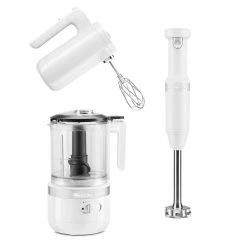 KitchenAid White Cordless Small Appliances Set | Hand Mixer, Hand Blender & Food Chopper