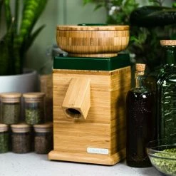 NutriMill Harvest Grain Mill | Forest Green + Cutting Board & Canister Bundle -Coffee & Espresso Elegant store greenharv2