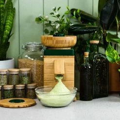 NutriMill Harvest Grain Mill | Forest Green + Cutting Board & Canister Bundle -Coffee & Espresso Elegant store greenharv7