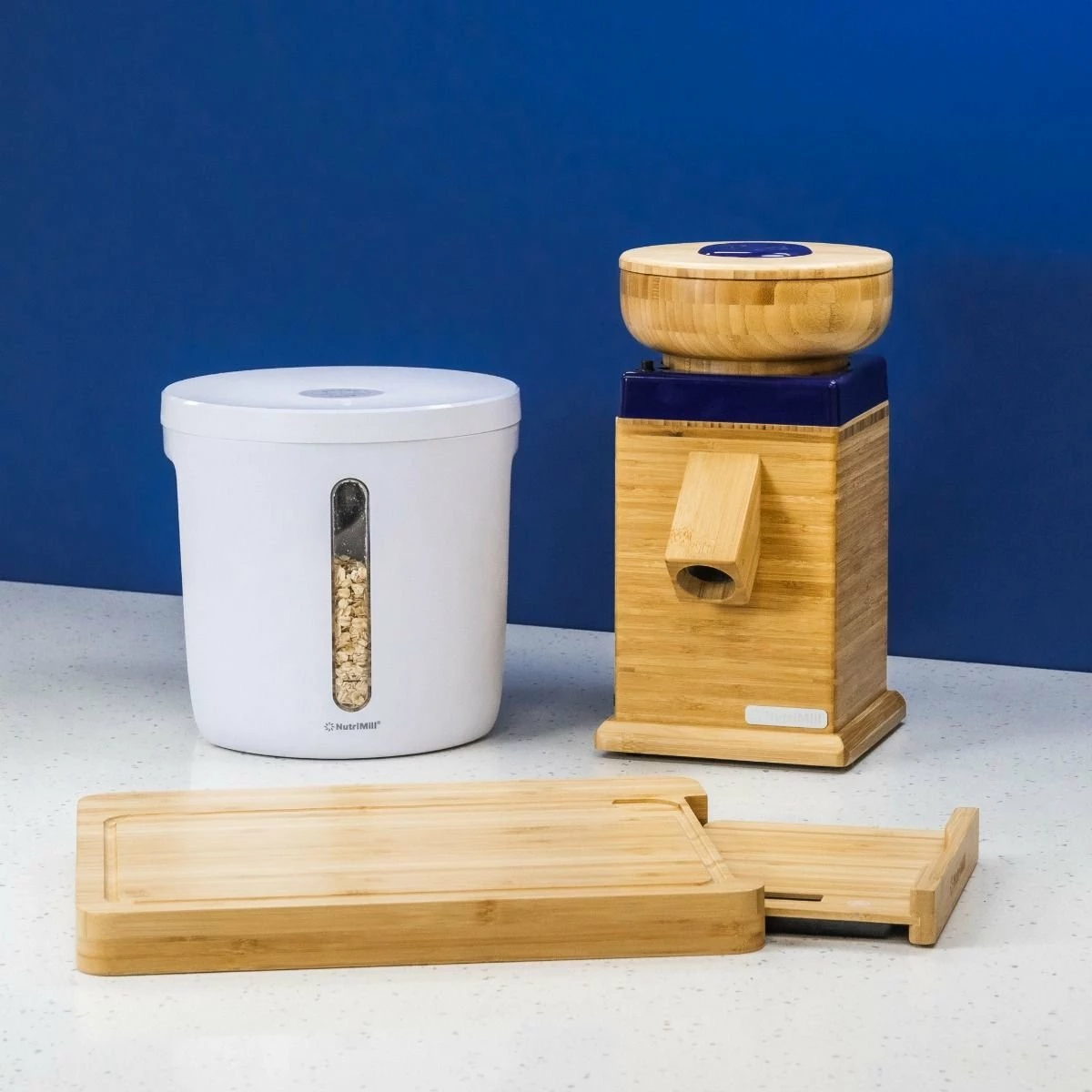 NutriMill Harvest Grain Mill | Blue + Cutting Board & Canister Bundle 8 NutriMill Harvest Grain Mill | Blue + Cutting Board & Canister Bundle - Image 6