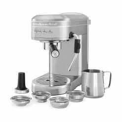 KitchenAid Semi Auto Metal Espresso Maker | Brushed Stainless Steel -Coffee & Espresso Elegant store onwhite3 4