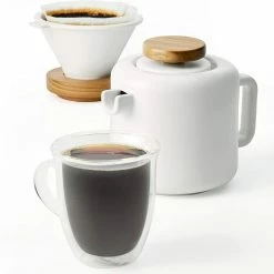 BonJour 4-Cup Stoneware Pour-Over Set | Matte White -Coffee & Espresso Elegant store pourover5